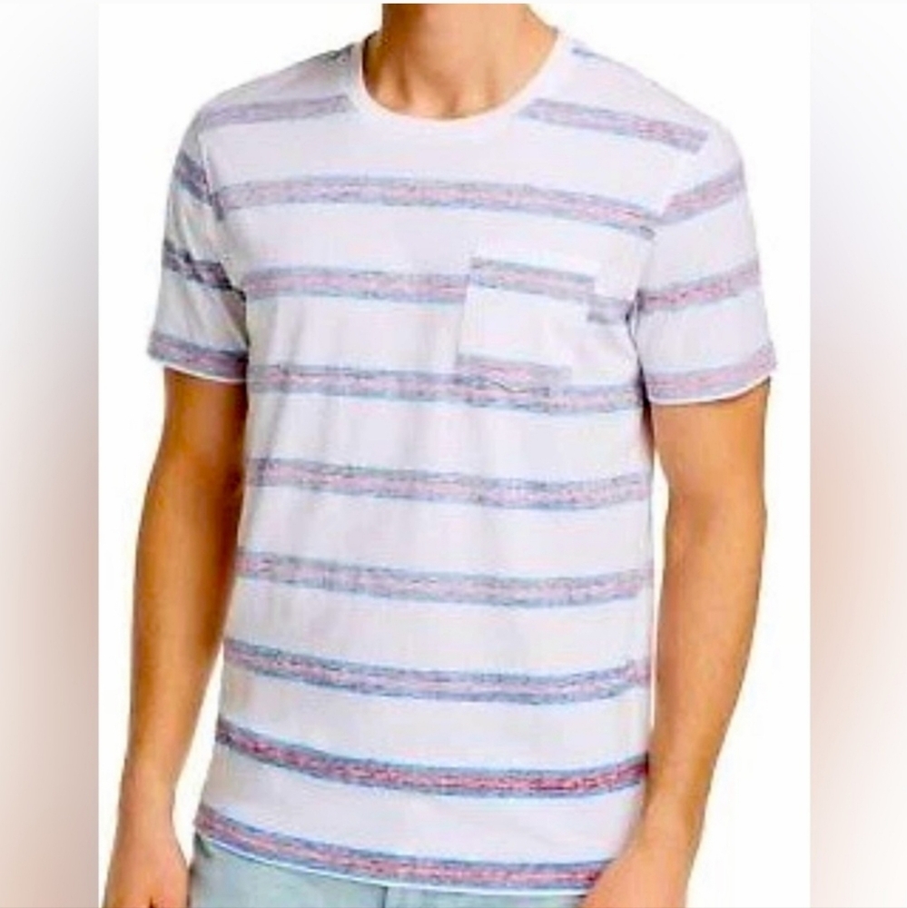 PACIFIC & PARK Blue & Red Striped Crew Neck Short Sleeve Shirt